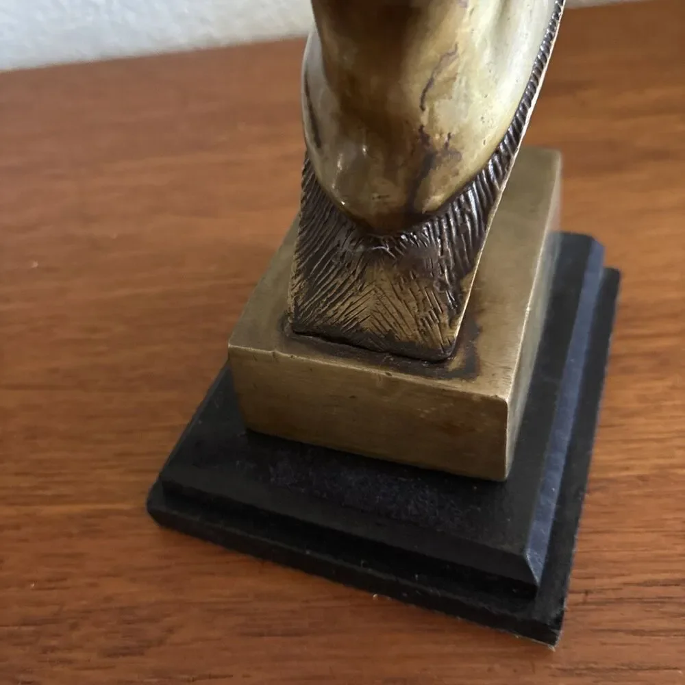 Vintage Brass Greyhound Bust Sculpture Wood Base Whippet Dog Bookend 8”
